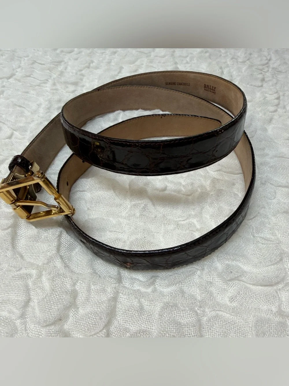 Vintage Bally Genuine Crocodile Leather Belt Italy Gold Buckle 36